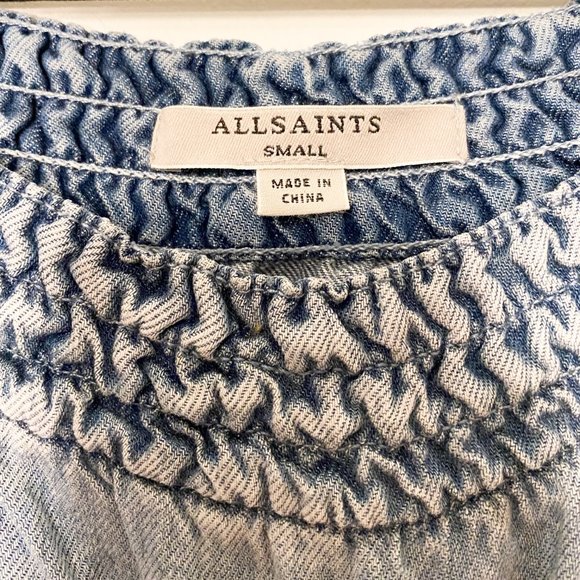 All Saints Blue Zoe Chambray Mini Shift Casual Dress, size S - Picture 2 of 6